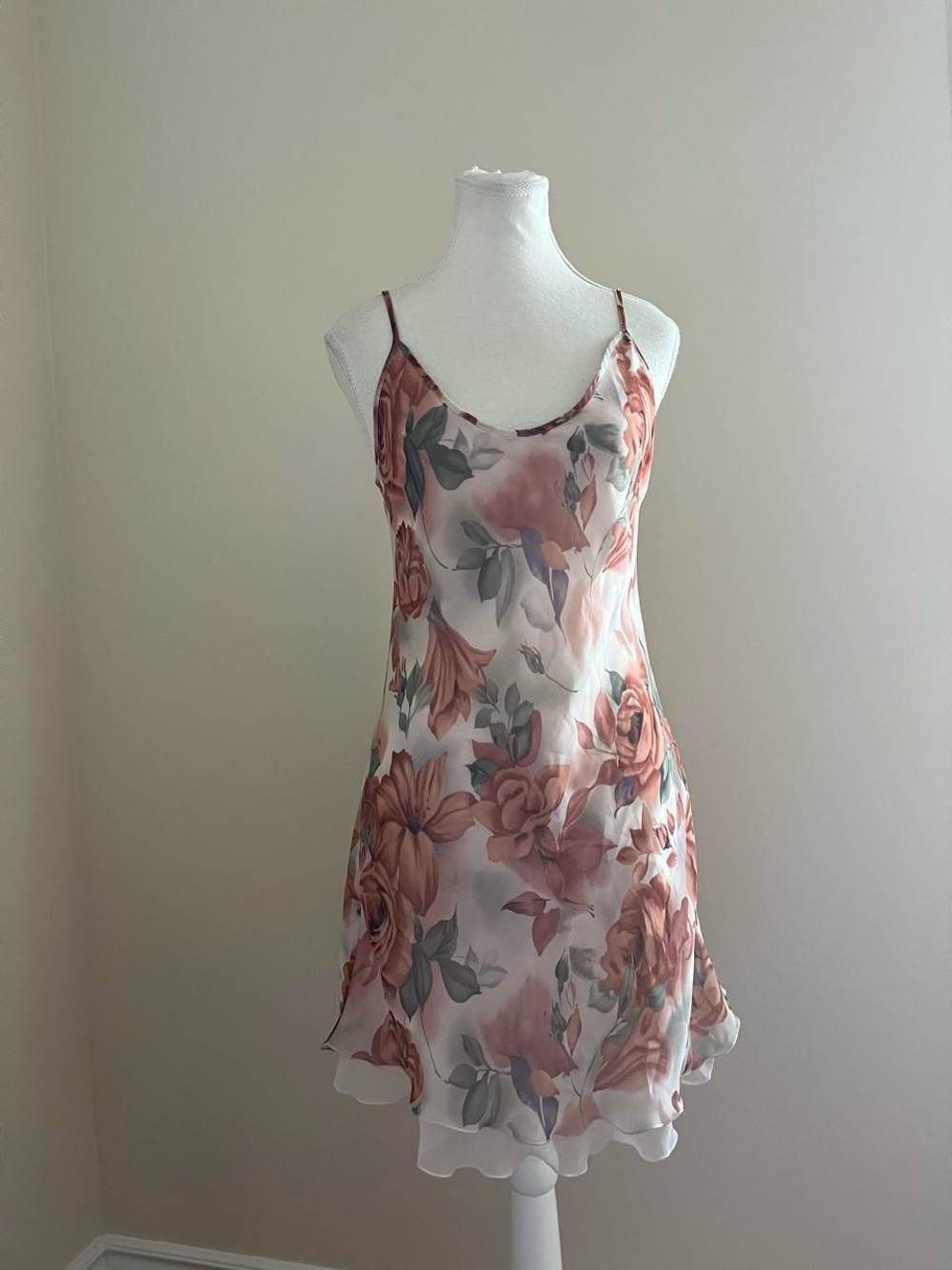Floral Satin Slip Dress in Blush Rose